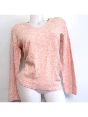 Lanpulux Pink Wool V-Neck Sweater Soft Lightweight Pullover Women Size Medium